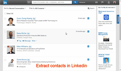 Extract contacts list in Linkedin